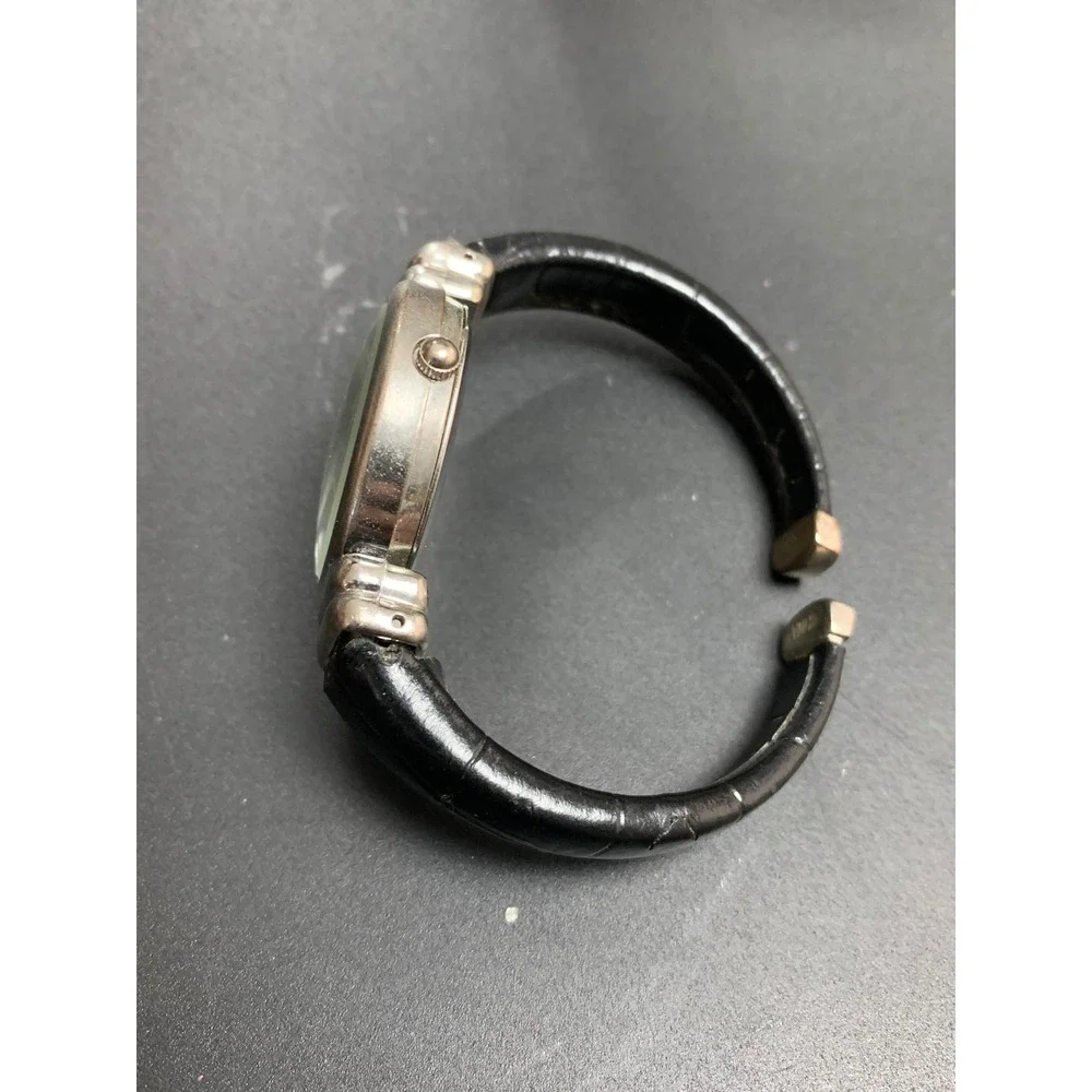 Studio Time Womens Watch Silver Tone White Dial Black Croc Cuff Bangle STD024T